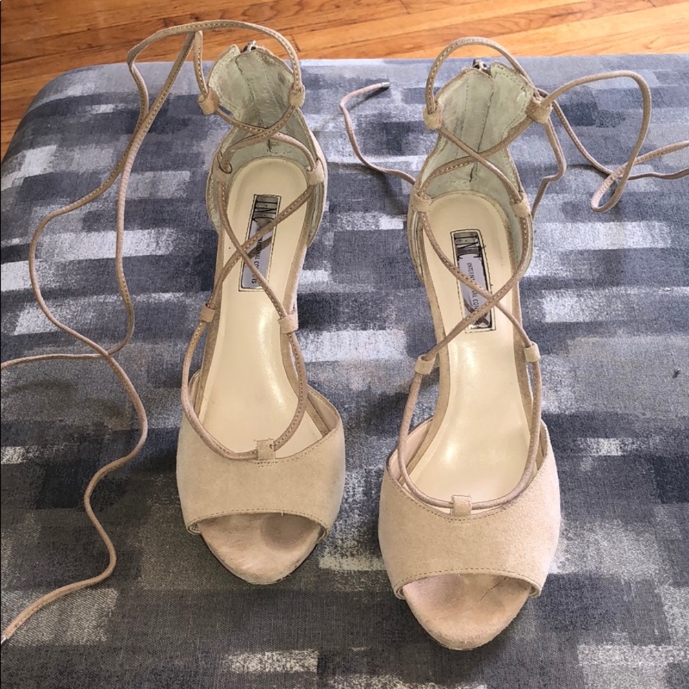 nude suede lace up sandal heels